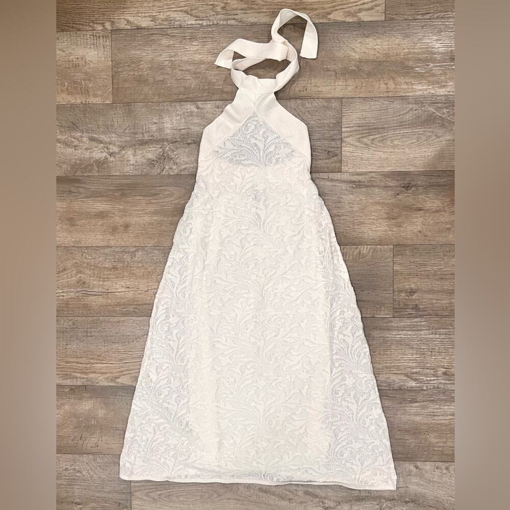 Zara NWT White Textured Halter Open Back Midi Dress Bridal Resort M - Picture 15 of 16